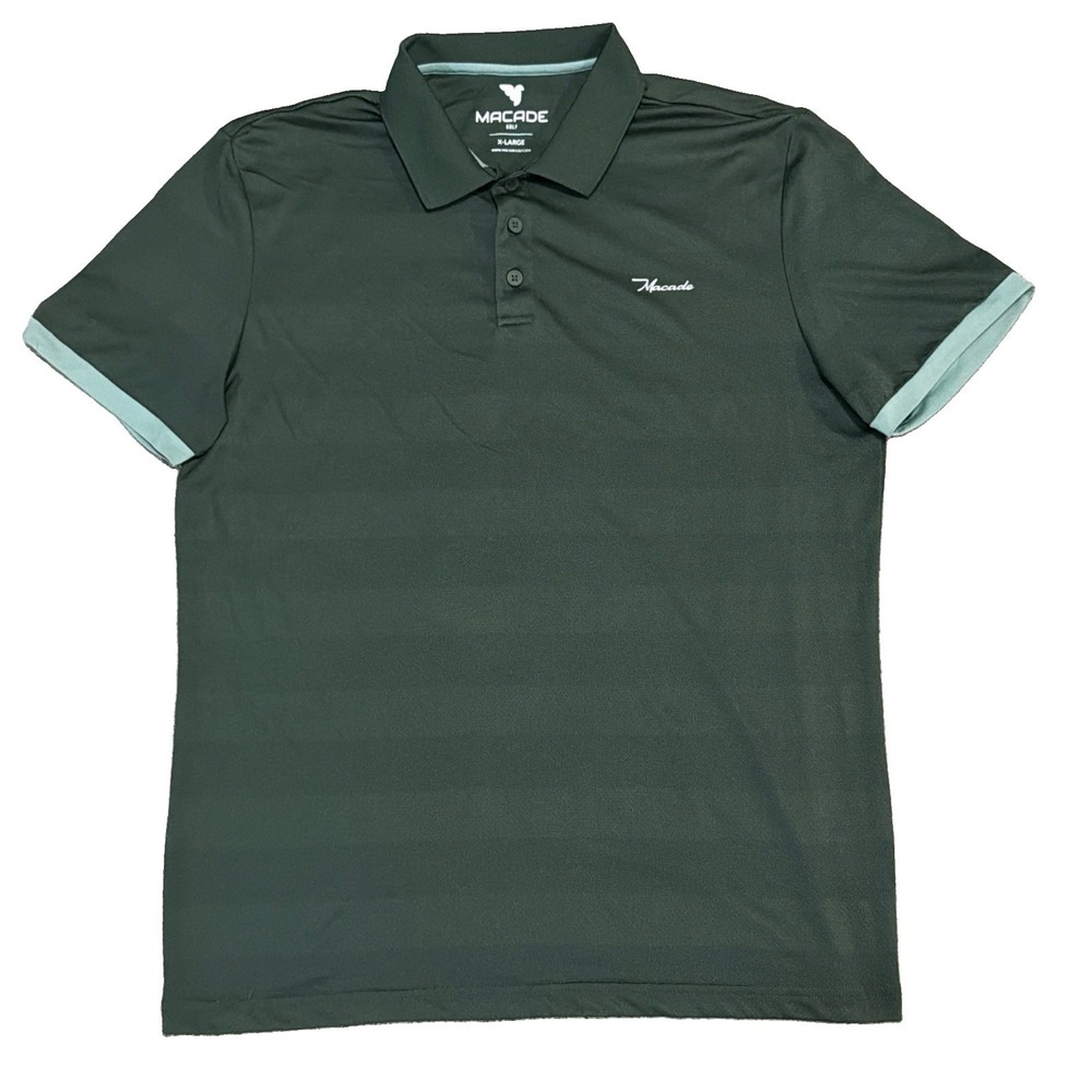 Macade Golf Tour Tech Men's XL Striped Short Sleeve Collared Polo Shirt Logo